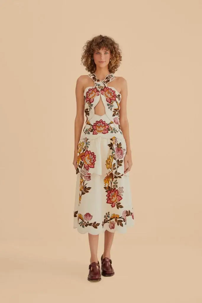 bohemian jurk bruiloft gast, farm rio, farm rio jurk, korte jurk, linnen jurk, jurk met grote bloemen, jurk met bloemen, jurk bloemen, boho jurk, bruiloft gast jurk, jurk bruiloft gast, blauwe jurk, bohemian maxi jurk, lange jurk